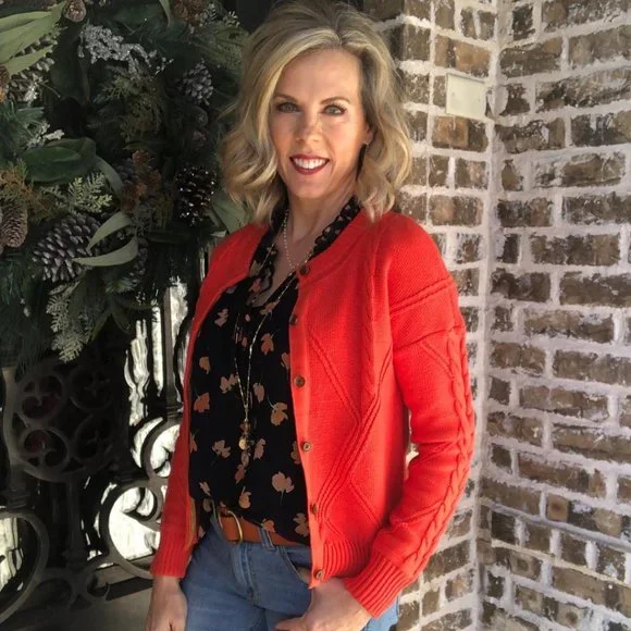 CAbi Sweaters Cabi 5449 Orange Cable Cardigan Sweater Xlarge